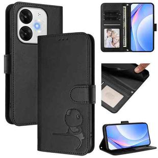 For itel A80 Litter Panda Embossing RFID Leather Phone Case with Lanyard(Black)
