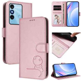 For itel P38 Litter Panda Embossing RFID Leather Phone Case with Lanyard(Pink)
