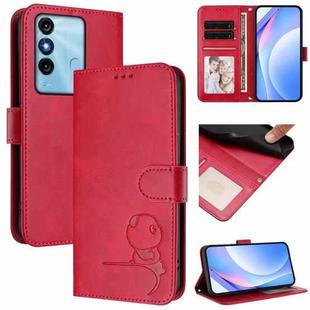 For itel P38 Litter Panda Embossing RFID Leather Phone Case with Lanyard(Rose Red)