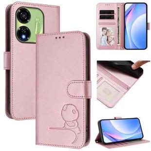 For itel P55 5G Litter Panda Embossing RFID Leather Phone Case with Lanyard(Pink)