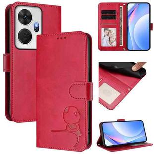 For itel P55+ Litter Panda Embossing RFID Leather Phone Case with Lanyard(Rose Red)