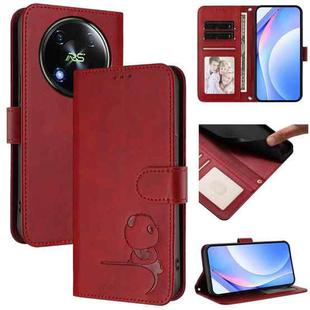 For itel RS4 Litter Panda Embossing RFID Leather Phone Case with Lanyard(Wine Red)