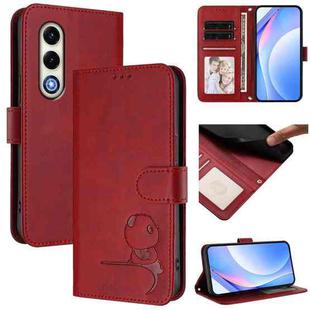 For itel S25 Litter Panda Embossing RFID Leather Phone Case with Lanyard(Wine Red)