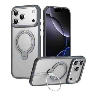 For iPhone 17 Pro Max Double Ring MagSafe Magnetic Holder Phone Case(Matte Grey)