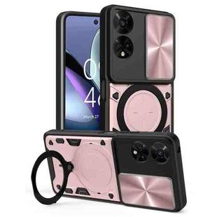 For TCL 50 5G CD Texture Sliding Camshield Magnetic Holder Phone Case(Pink)