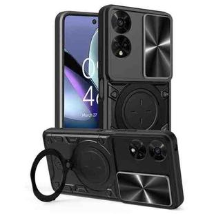 For TCL 50 5G CD Texture Sliding Camshield Magnetic Holder Phone Case(Black)