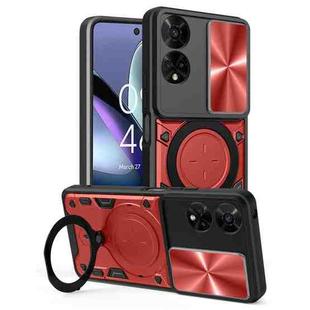 For TCL 50 5G CD Texture Sliding Camshield Magnetic Holder Phone Case(Red)