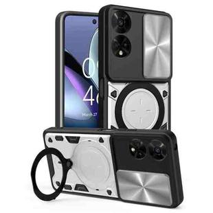 For TCL 50 5G CD Texture Sliding Camshield Magnetic Holder Phone Case(Silver)