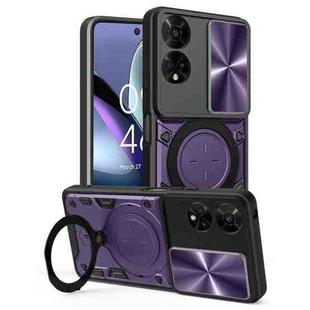 For TCL 50 5G CD Texture Sliding Camshield Magnetic Holder Phone Case(Purple)