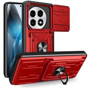 For OnePlus 13 5G Sliding Camshield TPU+PC Phone Case with Card Slot(Red)