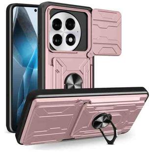 For OnePlus 13 5G Sliding Camshield TPU+PC Phone Case with Card Slot(Rose Gold)