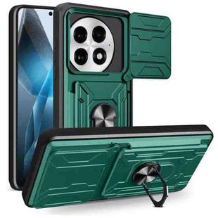 For OnePlus 13 5G Sliding Camshield TPU+PC Phone Case with Card Slot(Dark Green)