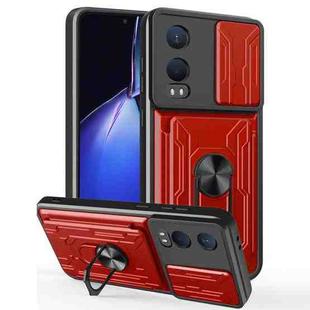 For OnePlus Nord CE4 Lite Sliding Camshield TPU+PC Phone Case with Card Slot(Red)