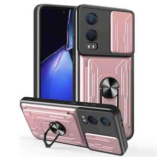 For OnePlus Nord CE4 Lite Sliding Camshield TPU+PC Phone Case with Card Slot(Rose Gold)