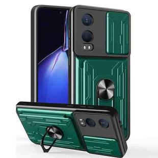 For OnePlus Nord CE4 Lite Sliding Camshield TPU+PC Phone Case with Card Slot(Dark Green)