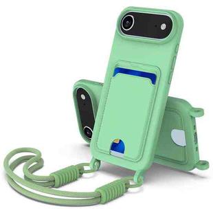 For iPhone 17 Air Integrated Card Bag Solid Color Liquid Silicone Phone Case Gen2 with Short Lanyard(Green)