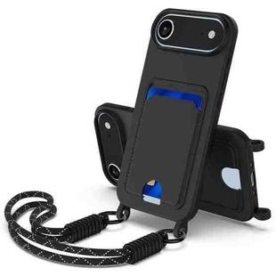 For iPhone 17 Air Integrated Card Bag Solid Color Liquid Silicone Phone Case Gen2 with Short Lanyard(Black)