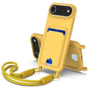 For iPhone 17 Air Integrated Card Bag Solid Color Liquid Silicone Phone Case Gen2 with Short Lanyard(Yellow)