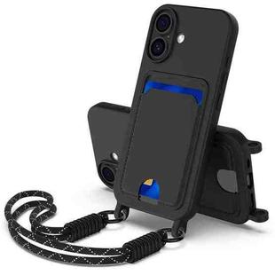 For iPhone 17 Integrated Card Bag Solid Color Liquid Silicone Phone Case Gen2 with Short Lanyard(Black)