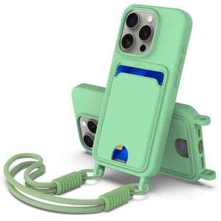 For iPhone 13 Pro Integrated Card Bag Solid Color Liquid Silicone Phone Case Gen2 with Short Lanyard(Green)