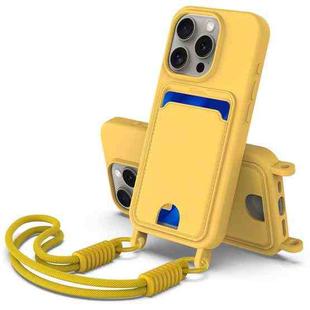 For iPhone 13 Pro Integrated Card Bag Solid Color Liquid Silicone Phone Case Gen2 with Short Lanyard(Yellow)
