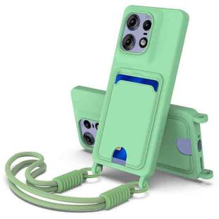 For Motorola Edge 50 Pro Integrated Card Bag Solid Color Liquid Silicone Phone Case Gen2 with Short Lanyard(Green)