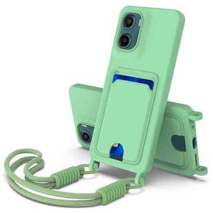 For Motorola Moto G05 / E15 4G Integrated Card Bag Solid Color Liquid Silicone Phone Case Gen2 with Short Lanyard(Green)