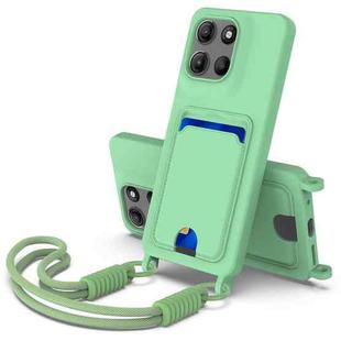 For Motorola Moto G15 / G15 Power Integrated Card Bag Solid Color Liquid Silicone Phone Case Gen2 with Short Lanyard(Green)