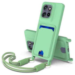 For Motorola Edge 50 Neo / Moto S50 Integrated Card Bag Solid Color Liquid Silicone Phone Case Gen2 with Short Lanyard(Green)