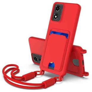 For Motorola Moto G04 / G04s / E14 Integrated Card Bag Solid Color Liquid Silicone Phone Case Gen2 with Short Lanyard(Red)