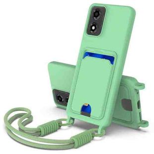 For Motorola Moto G04 / G04s / E14 Integrated Card Bag Solid Color Liquid Silicone Phone Case Gen2 with Short Lanyard(Green)
