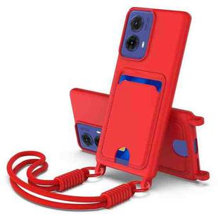 For Motorola Moto G85 / S50 Neo Integrated Card Bag Solid Color Liquid Silicone Phone Case Gen2 with Short Lanyard(Red)