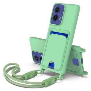 For Motorola Moto G85 / S50 Neo Integrated Card Bag Solid Color Liquid Silicone Phone Case Gen2 with Short Lanyard(Green)