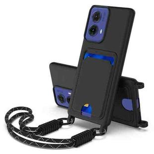 For Motorola Moto G85 / S50 Neo Integrated Card Bag Solid Color Liquid Silicone Phone Case Gen2 with Short Lanyard(Black)