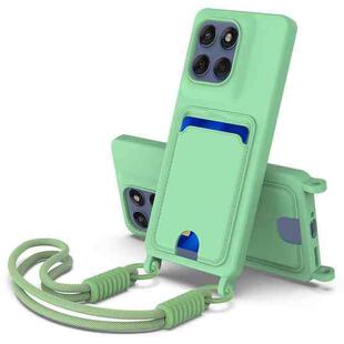 For Motorola Moto G Stylus 5G 2025 Integrated Card Bag Solid Color Liquid Silicone Phone Case Gen2 with Short Lanyard(Green)