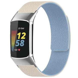 For Fitbit Charge 5 / Charge 6 xDfind Litchi Texture Magnetic Silicone Watch Band(White Blue)