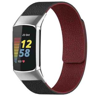 For Fitbit Charge 5 / Charge 6 xDfind Litchi Texture Magnetic Silicone Watch Band(Black Red)