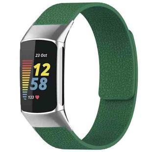 For Fitbit Charge 5 / Charge 6 xDfind Litchi Texture Magnetic Silicone Watch Band(Dark Green)