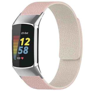 For Fitbit Charge 5 / Charge 6 xDfind Litchi Texture Magnetic Silicone Watch Band(Pink Sstarlight)