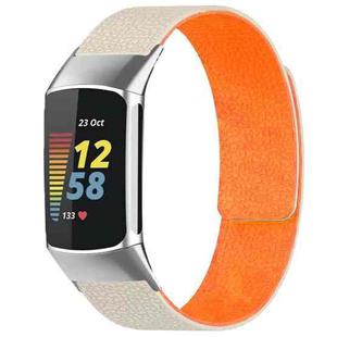 For Fitbit Charge 5 / Charge 6 xDfind Litchi Texture Magnetic Silicone Watch Band(Starlight Orange)