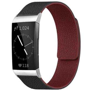 For Fitbit Charge 4 / Charge 3 xDfind Litchi Texture Magnetic Silicone Watch Band(Black Red)