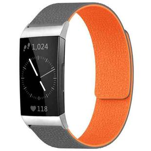 For Fitbit Charge 4 / Charge 3 xDfind Litchi Texture Magnetic Silicone Watch Band(Grey Orange)