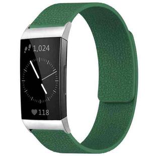 For Fitbit Charge 4 / Charge 3 xDfind Litchi Texture Magnetic Silicone Watch Band(Dark Green)