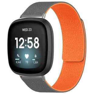 For Fitbit Versa 4/Versa3/Sense2/Sense xDfind Litchi Texture Magnetic Silicone Watch Band(Grey Orange)