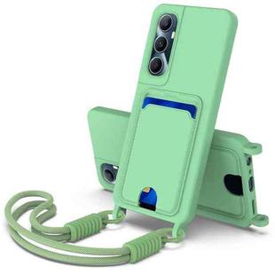 For Realme C65 4G Integrated Card Bag Solid Color Liquid Silicone Phone Case Gen2 with Short Lanyard(Green)