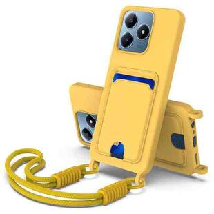 For Realme Note 60 / C63 4G / C61 4G Integrated Card Bag Solid Color Liquid Silicone Phone Case Gen2 with Short Lanyard(Yellow)