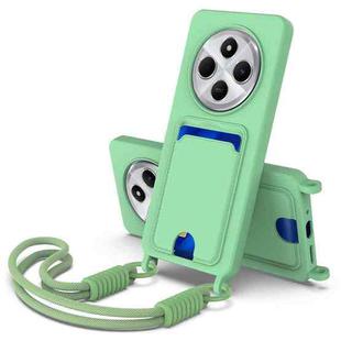 For Redmi 14C 4G / 14R 5G / A4 5G Integrated Card Bag Solid Color Liquid Silicone Phone Case Gen2 with Short Lanyard(Green)