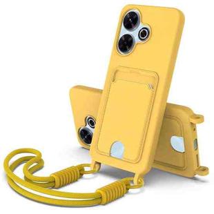 For Redmi 13 4G / 13 5G / Note 13R 5G Integrated Card Bag Solid Color Liquid Silicone Phone Case Gen2 with Short Lanyard(Yellow)