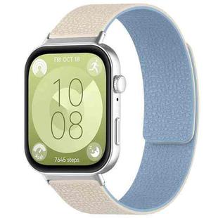 For Huawei Watch Fit4 / Fit4 Pro / Fit3 xDfind Litchi Texture Magnetic Silicone Watch Band(White Blue)