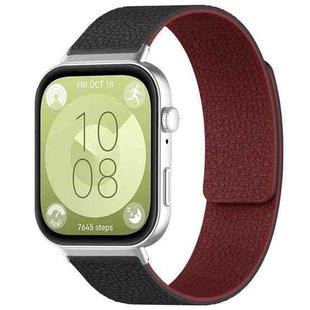 For Huawei Watch Fit4 / Fit4 Pro / Fit3 xDfind Litchi Texture Magnetic Silicone Watch Band(Black Red)